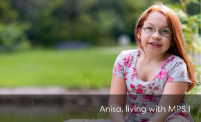 A girl sitting in a park diagnosed with a genetically inherited MPS I disease